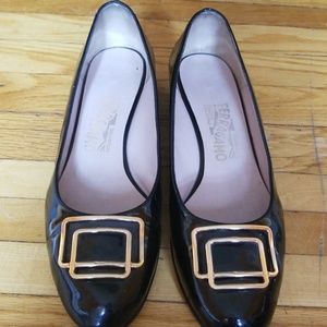 Ferragamo Patent Black Flats